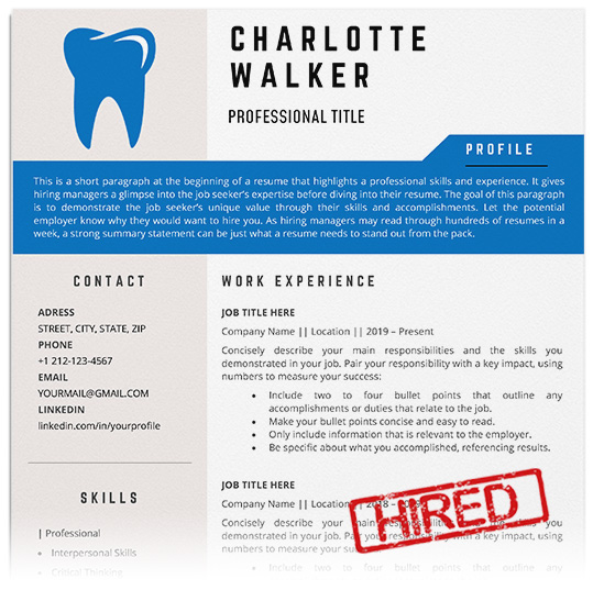 expertly designed dental resume template